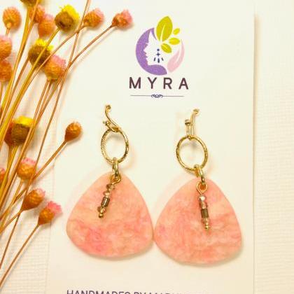 Pink Quartz Polymer Clay Dangle Earrings