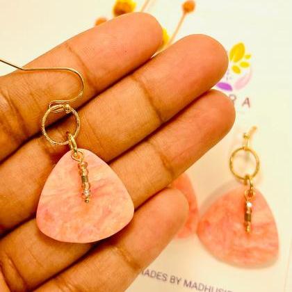 Pink Quartz Polymer Clay Dangle Earrings
