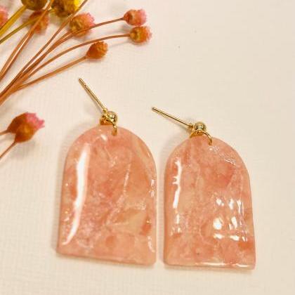 Pink Quartz Arch Dangle Clay Earrings