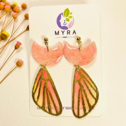 Pink Quartz Dangle Butterfly Wings Earrings