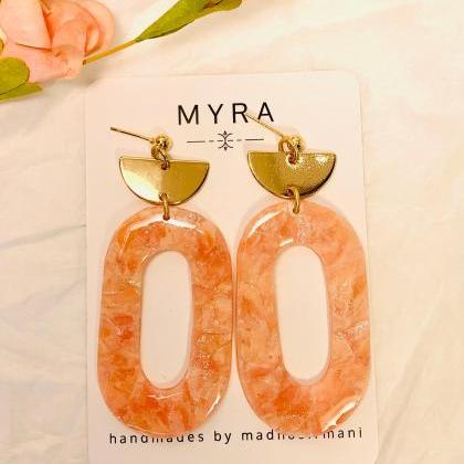 Peach Marble Large Hoop Earrings