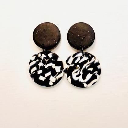 Black And White Marbled Polymer Clay Earrings