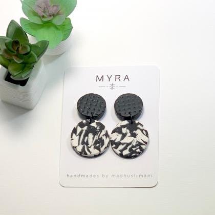 Black And White Marbled Polymer Clay Earrings