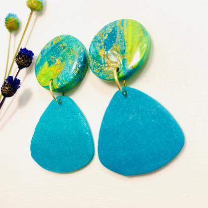 Sea Green And Peacock Blue Marble Polymer Clay..