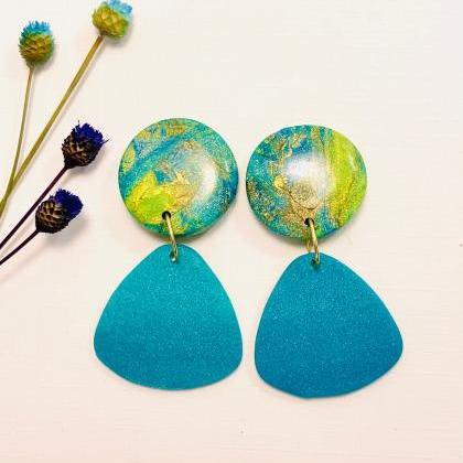 Sea Green And Peacock Blue Marble Polymer Clay..