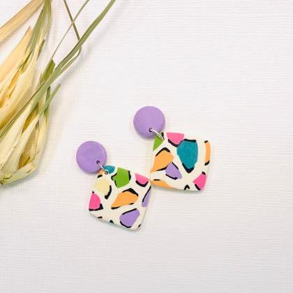 Rainbow Leopard Print Polymer Clay Dangle Earrings..