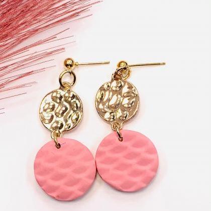 Blush Pink And Gold Accents Polymer Clay Dangle..
