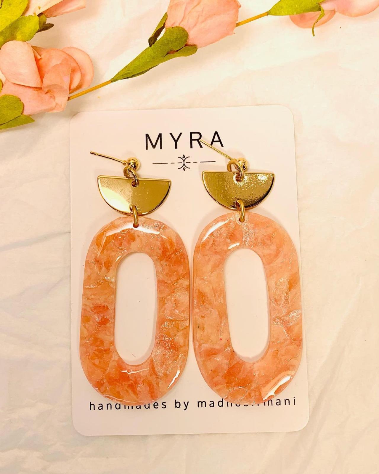 Peach Marble Large Hoop Earrings