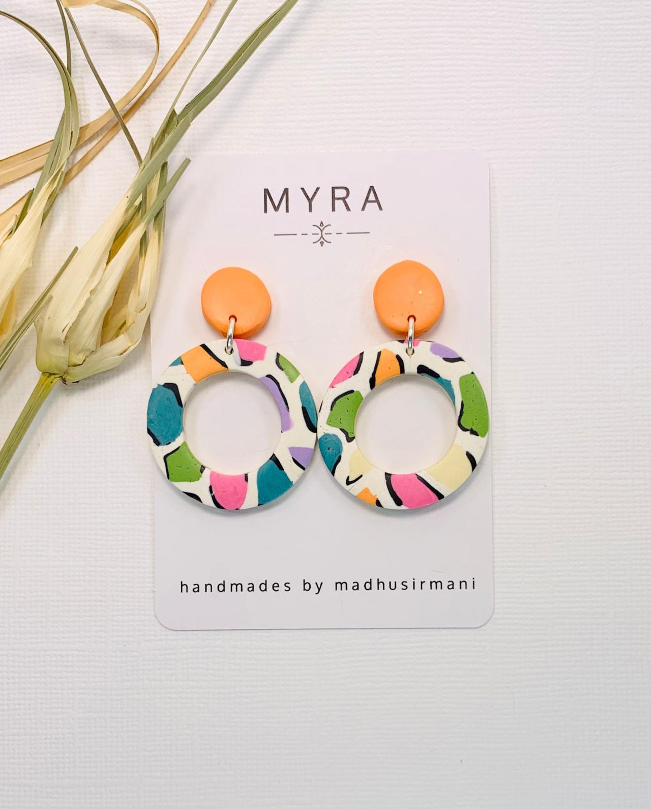 Rainbow Leopard Print Polymer Clay Dangle Earrings | Spring Collection