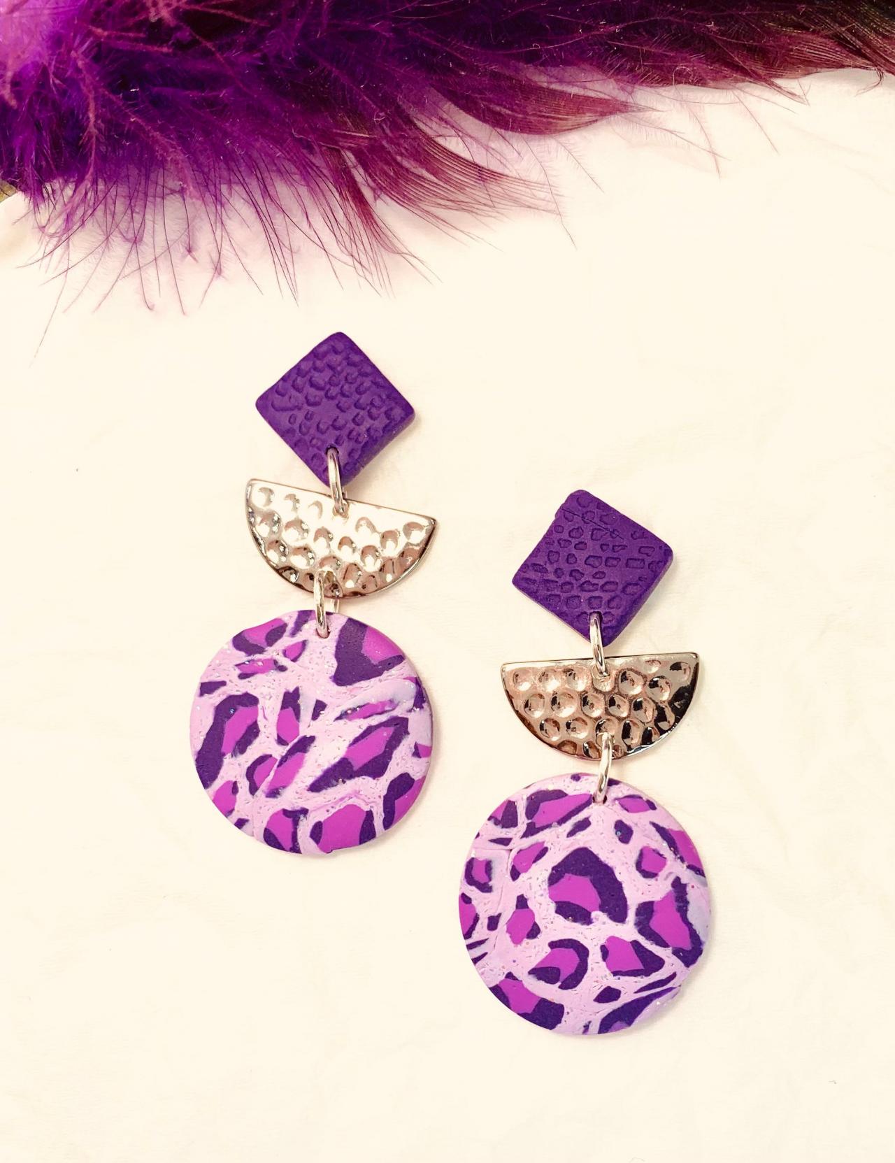 Purple Leopard Print Dangle Earrings | Spring/summer Collection