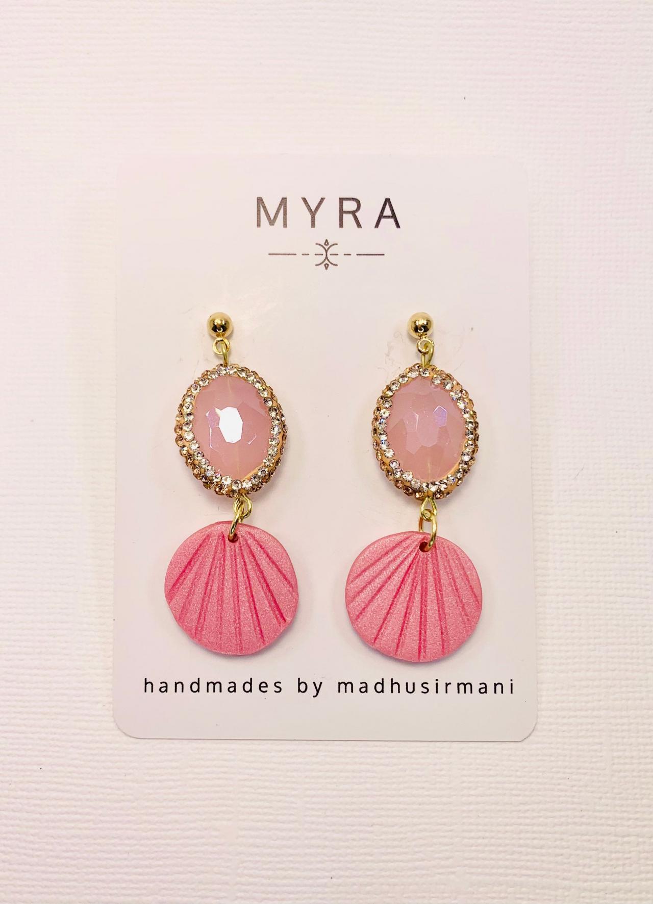 Blush Pink with rhinestone large pink bead polymer clay earrings | Spring Collection | Mother’s Day