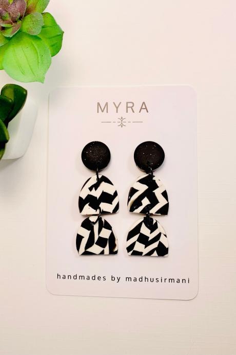 Black and White Marbled Polymer Clay Earrings