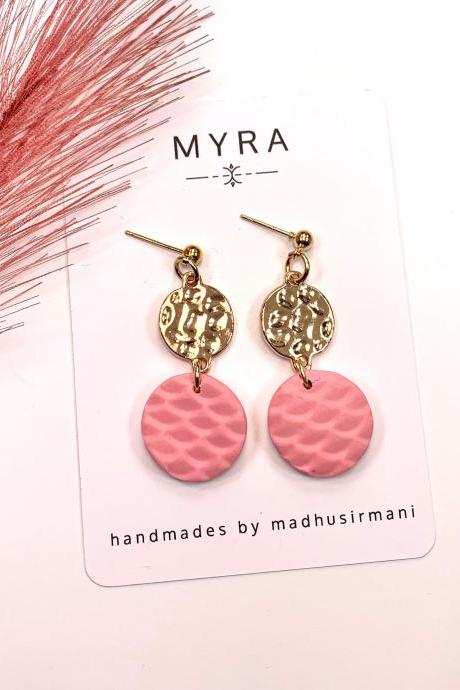 Blush Pink and Gold Accents Polymer clay dangle earrings | Spring earrings