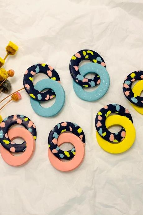 Rainbow Terrazzo Polymer Clay Dangle Earrings | Beach Earrings.